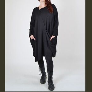 Moyuru Asymmetrical Black Draped Tunic Dress
